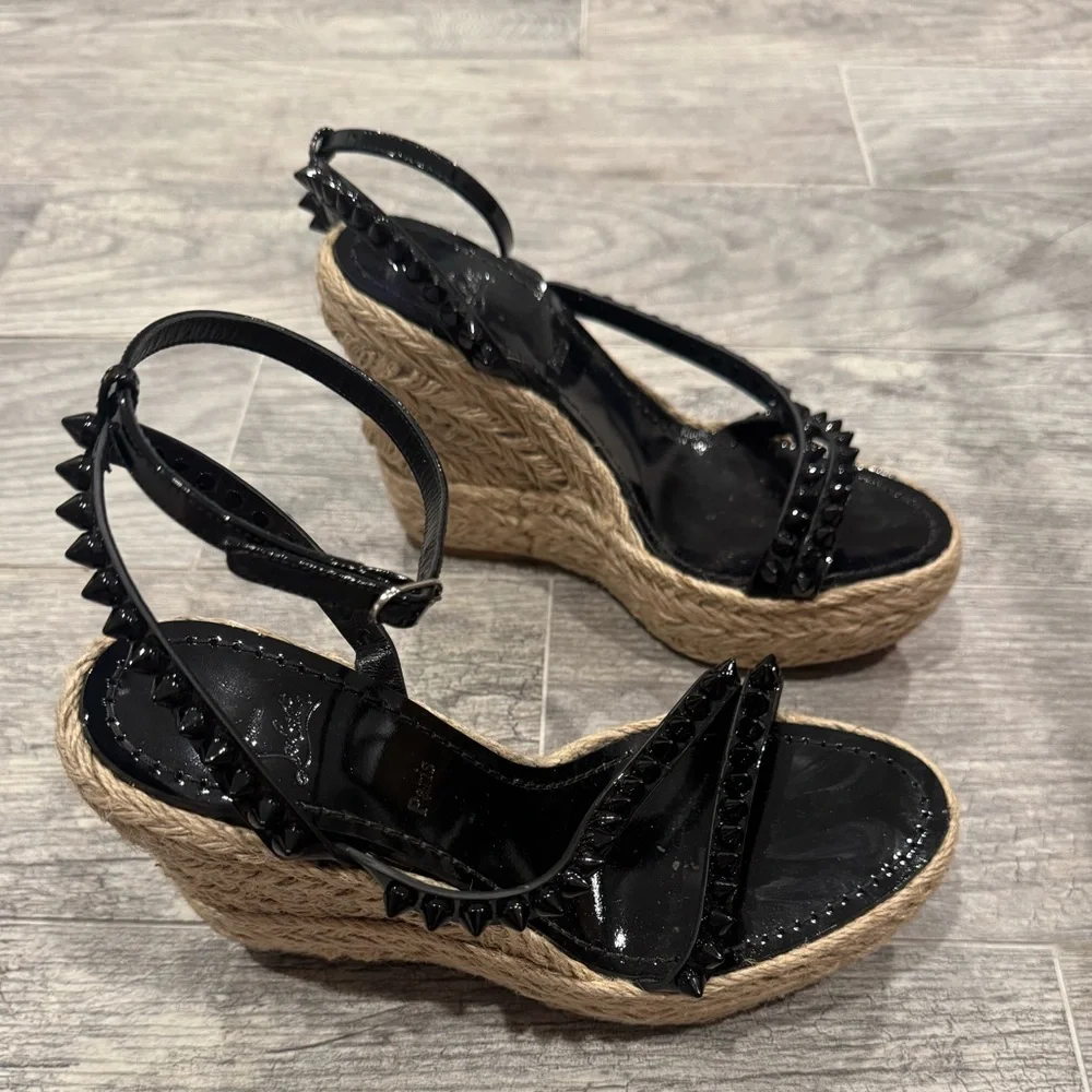 Christian Louboutin black Mafaldina Zeppa spike leather espadrille wedges
